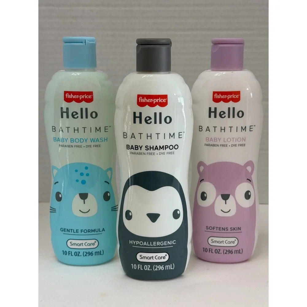 Fisher-Price Hello Bathtime Baby Shampoo Body Wash Lotion Set 3 Pack 10oz Each